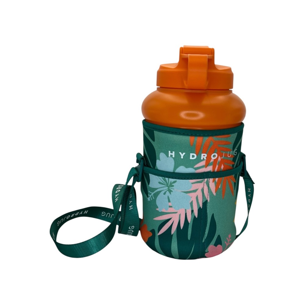 HydroJug Orange Half Gallon Water Bottle with Tropical Floral Neoprene Sleeve